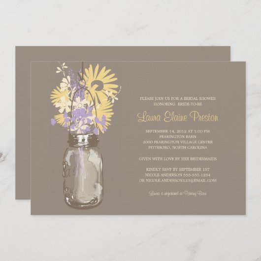 Brautparty Mason Jar und Wildblumen Einladung (Vorne/Hinten)