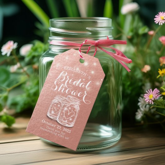 Brautparty Mason Jars String Lights Rose Gold Geschenkanhänger
