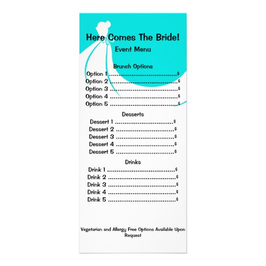 Brautparty Menu Rackcard Werbekarte (Vorne)