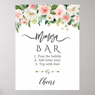 Brautparty Mimosa-Bar-Schild mit rosafarbenem Flor Poster