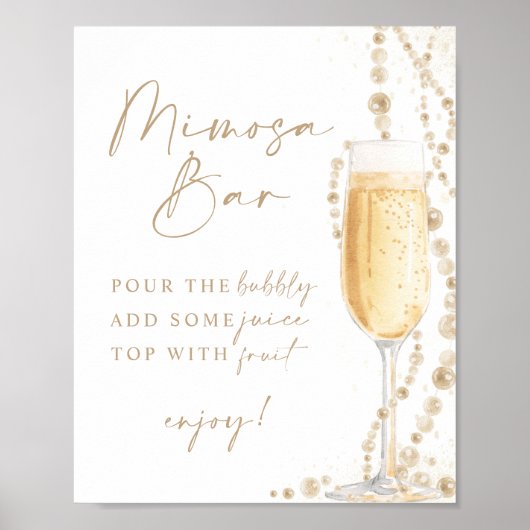 Brautparty Mimosa Bar Sign, Perlen & Prosecco Poster (Vorne)