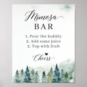 Brautparty Mimosa Bar Sign Winter Pine Trees Poster
