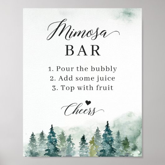 Brautparty Mimosa Bar Sign Winter Pine Trees Poster (Vorne)