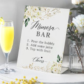 Brautparty Mimosa Bar White Green Floral Table Sockelschild