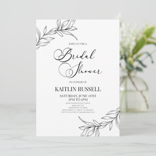 Brautparty "Minimal Minimalistisch Branch Blätter" Einladung (Stehend Vorderseite)