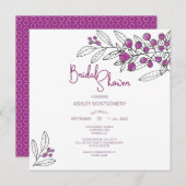 Brautparty Minimalistische Lila Berries Blätter Einladung (Vorne/Hinten)
