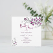 Brautparty Minimalistische Lila Berries Blätter Einladung (Stehend Vorderseite)