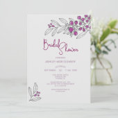 Brautparty Minimalistische Lila Berries Blätter Einladung (Stehend Vorderseite)