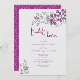 Brautparty Minimalistische Lila Berries Blätter Einladung
