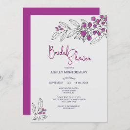 Brautparty Minimalistische Lila Blätter Berries Einladung