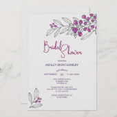 Brautparty Minimalistische Lila Blätter Berries Einladung (Vorne/Hinten)