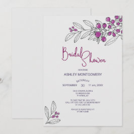Brautparty Minimalistische Lila Blätter Berries Einladung