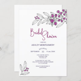 Brautparty Minimalistische Lila Blätter Berries Einladung