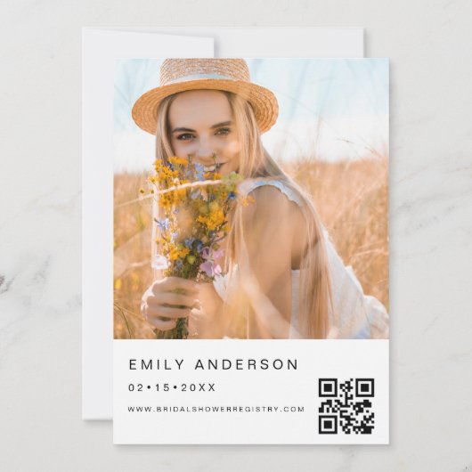 Brautparty Minimalistischer QR-Code Einfaches Foto Einladung (Rückseite)