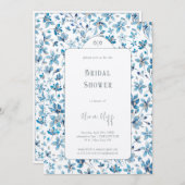 Brautparty mit blauen Blumen Einladung (Vorne/Hinten)