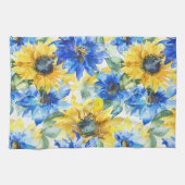 Brautparty mit blauen gelben Blumen Geschirrtuch (Horizontal)