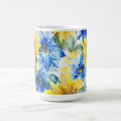 Brautparty mit blauen gelben Blumen Kaffeetasse (Mittel)