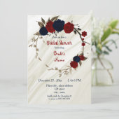 Brautparty mit blauen und roten Blumenkranken Einladung (Stehend Vorderseite)