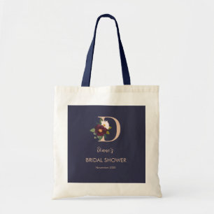 Brautparty mit Blumenmonogramm Navy Buchstabe D Tragetasche