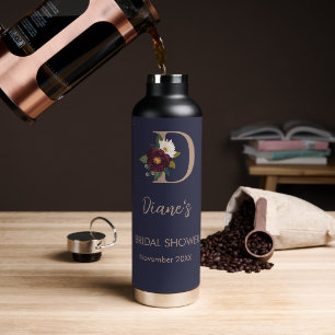 Brautparty mit Blumenmonogramm Navy Buchstabe D   Trinkflasche