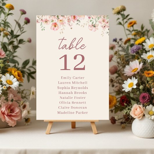 Brautparty mit Blumennamen Tischnummer