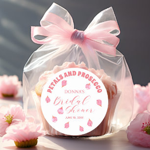 Brautparty mit Blüten und Prosecco-Blush Runder Aufkleber