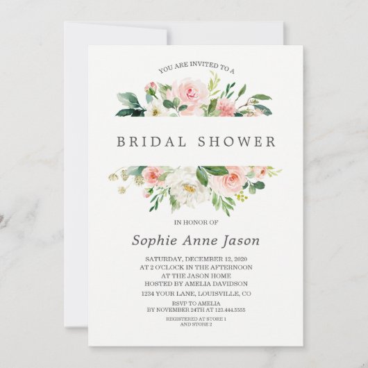 Brautparty mit blütenfarbenem Rosatinrot Einladung (Vorderseite)