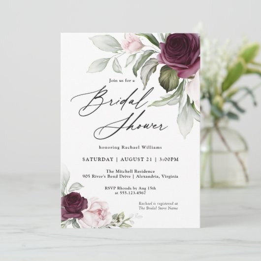 Brautparty mit botanischem Charme in Rosa und Pfla Einladung (Stehend Vorderseite)
