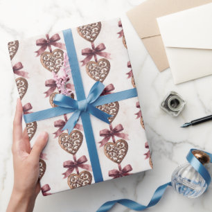 Brautparty mit bronzenen Herzen und roten Schleife Geschenkpapier