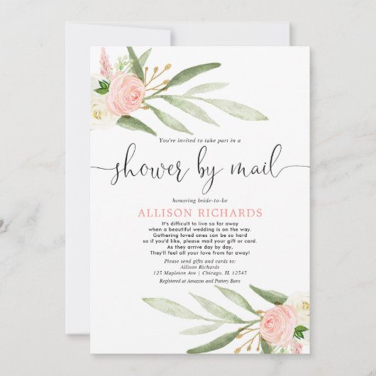 Brautparty mit der Post Rosa grünes Gold Einladung (Vorderseite)