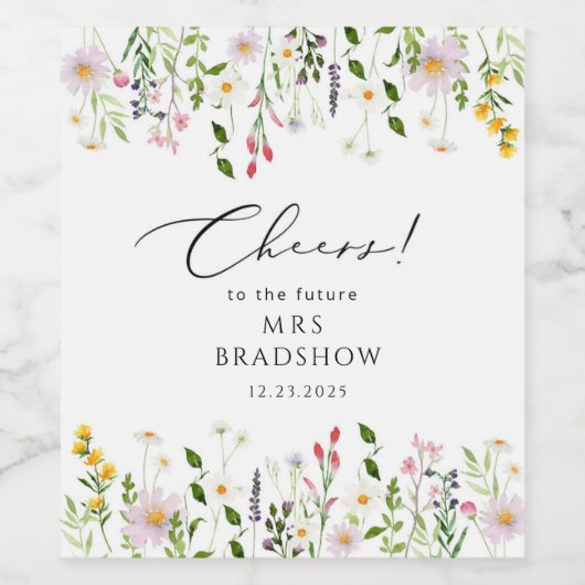 Brautparty mit einfachen Wildpflanzen Weinetikett (Einzelnes Label)