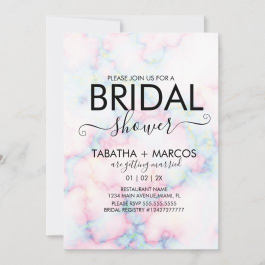 Brautparty mit farbenfrohen Marble Pattern Einladung (Vorderseite)