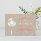 Brautparty mit floraler Burlap (Koralle) Einladung (Stehend Vorderseite)