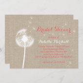 Brautparty mit floraler Burlap (Koralle) Einladung (Vorne/Hinten)