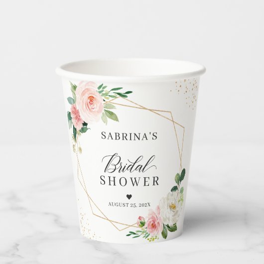 Brautparty mit geometrischem Rosa Pappbecher (Vorderseite)