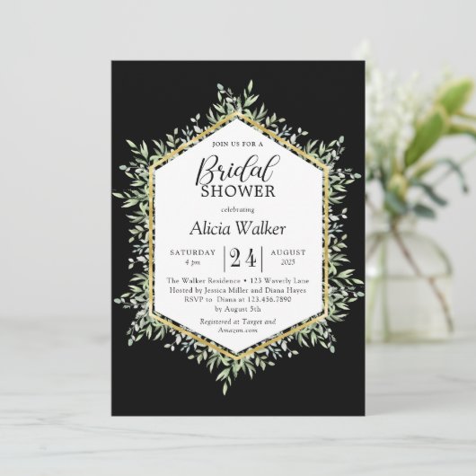 Brautparty mit goldgelbem Rahmen Einladung (Stehend Vorderseite)