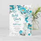 Brautparty mit Handgemälden in blauer Chic Einladung (Stehend Vorderseite)