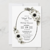 Brautparty mit hohem Tee Schwarz-Weiß-Blüten Einladung (Vorderseite)