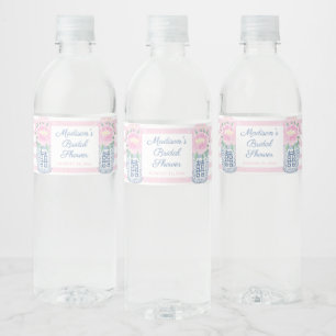 Brautparty mit hübschen rosa Pfingstrosen Wasserflaschenetikett