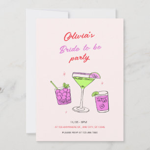 Brautparty mit minimalistischer Pinkfarbe Braut in Einladung