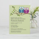Brautparty mit Owl Couple auf Zweig Einladung (Stehend Vorderseite)