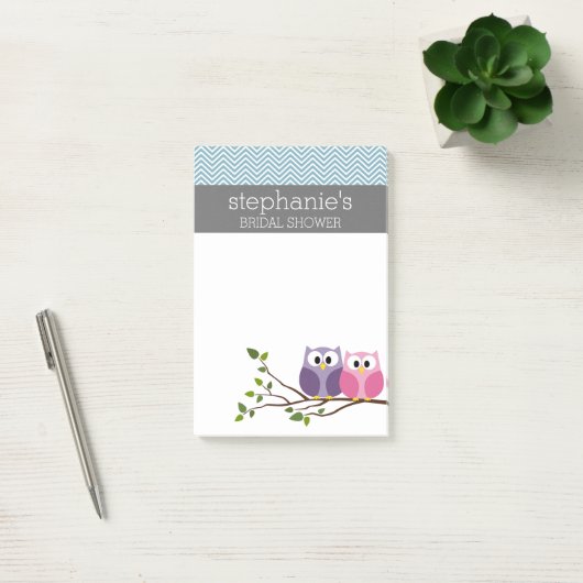 Brautparty mit Owl Couple auf Zweig Post-it Klebezettel (Büro)