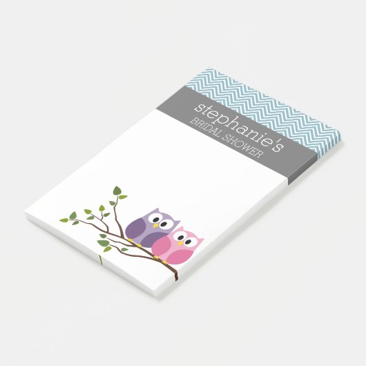 Brautparty mit Owl Couple auf Zweig Post-it Klebezettel (angewinkelt)