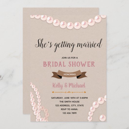 Brautparty mit Perlmotiven Einladung (Vorne/Hinten)