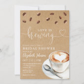 Brautparty mit QR-Code für Love Is Brewing Coffee Einladung (Vorderseite)