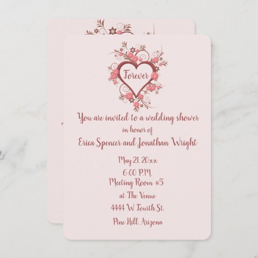 Brautparty mit romantischem Barockherz Einladung (Vorne/Hinten)