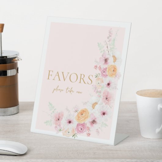 Brautparty mit rosa Blumenfavoriten Sockelschild (In SItu)