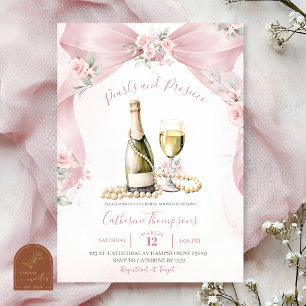 Brautparty mit rosa Coquette-Perlen und Prosecco Einladung