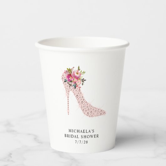 Brautparty mit rosa High Heels Pappbecher (Vorderseite)