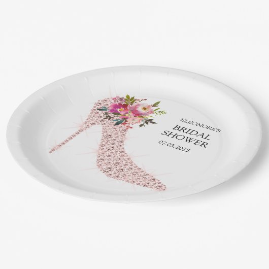 Brautparty mit rosa High Heels Pappteller (Schrägansicht)